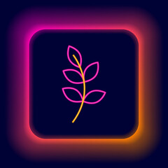 Wall Mural - Glowing neon line Willow leaf icon isolated on black background. Colorful outline concept. Vector