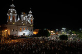 Fototapeta  - Crowd of people gathered in front of Sé Cathedral for the festivity of Círio de Nazaré, the largest Marian procession of the world, which happens every October in Belém, Pará, Amazon, Brazil. 2011.