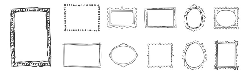 Wall Mural - Hand drawn frames, square borders, scribble doodle