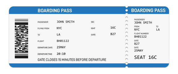 Wall Mural - Realistic airline boarding pass. Boarding pass template.