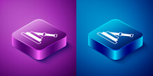 Isometric Fire Hose Reel Icon Isolated On Blue And Purple Background. Square Button. Vector