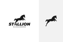 Jumping Running Stallion Horse Silhouette Logo Design Vector