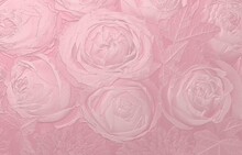 Rose Flowers In Metallic Pink. Embossed Floral Background. 3d Illustration. 3D Rendering.