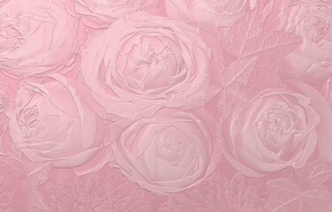 Rose flowers in metallic pink. Embossed floral background. 3d illustration. 3D rendering.