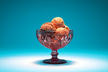 Chocolate Ice Cream In Pink Glass Bowl