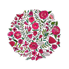 Poster - Floral Garden. Spring concept Background. Circle frame for your design, business cards, banners etc