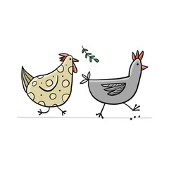 Poster - Funny Chicken characters isolated on white. Icon for your design
