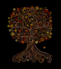 Aufkleber - Old big family tree with roots. Isolated on white background. Concept Art for your design. Design interior ideas.