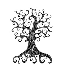 Aufkleber - Old big family tree with roots. Isolated on white background. Concept Art for your design. Design interior ideas.