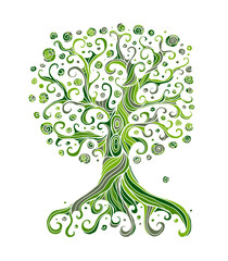 Aufkleber - Old big family tree with roots. Isolated on white background. Concept Art for your design. Design interior ideas.