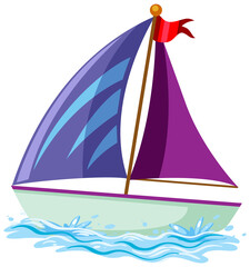 Wall Mural - Purple sailboat on the water in cartoon style