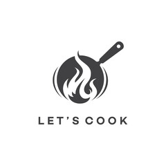 Wall Mural - A simple yet playful sophisticated logo design displaying a pan with a fire where cooking.