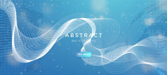 modern abstract wave line technology science medical background with world map design