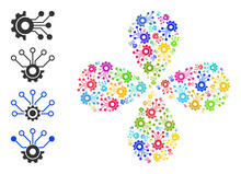 Digital Mechanics Icon Bright Curl Spin Composition. Element Flower With Four Petals Created From Random Digital Mechanics Icons. Vector Flower Icon Collage In Flat Style.