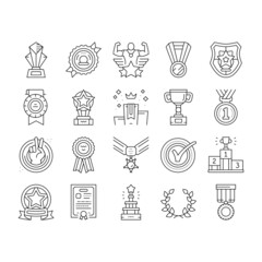 Wall Mural - Award For Winner In Championship Icons Set Vector