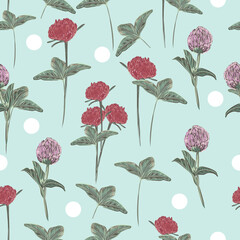 Poster - Cute vector seamless floral pattern with pink clover flowers for design