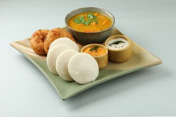 Wall Mural - idli vada with sambar , sambhar also called medu wada rice cake