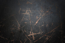 Scratch Black Grunge Wooden Table Surface As Dark Texture Background With Light And Vignette Border