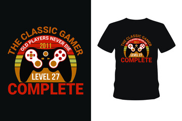 Old players never 1985 level 01 complete, Next level unlocked gaming t-shirt design,  Vector graphic, typographic poster, vintage, bundle t-shirt, label, badge, logo, icon or t-shirt