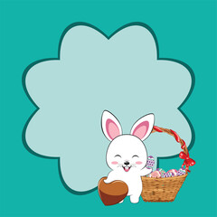 Wall Mural - White Bunny with Easter eggs card