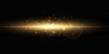 Shining Golden Stars Isolated On Black Background. Effects, Glare, Lines, Glitter, Explosion, Golden Light. Vector Illustration