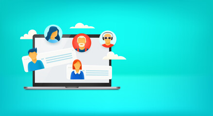 Aufkleber - Messaging via modern computer. Vector banner with copy space