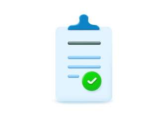 Poster - Clipboard with text and check icon. 3d vector illustration