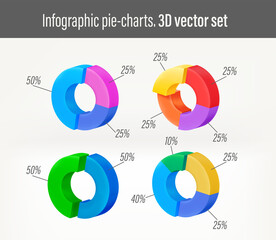 Poster - Infographic circle piechart diagrams set. 3d vector clipart