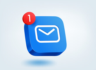 New email message concept. 3d vector mobile application icon with notification