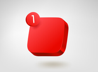 Poster - Red button template with notification. 3d vector mobile application icon