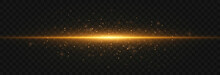 Flash Light With Fairy Dust Sparks And Golden Stars Shine. Dusty Shine Light. Gold Glowing Light Explodes On Png Background. Transparent Shining Sun, Bright Flash. Vector Light On Png.