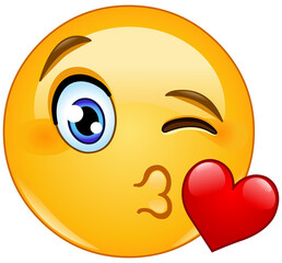 Poster - Winking Emoji emoticon face blowing a kiss with red heart