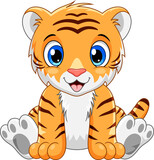 Fototapeta Dinusie - Cartoon cute baby tiger sitting