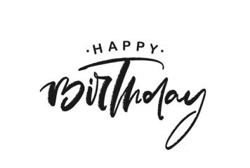 Wall Mural - vector illustration: hand drawn textured type lettering of happy birthday on white background.