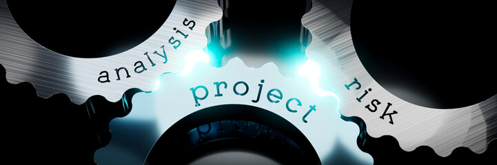 Poster - Project, analysis, risk - gears concept - 3D illustration