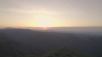 Wall Mural - Sunset skyline over mountain peaks in Bulgaria. 