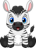 Fototapeta  - Cartoon cute baby zebra sitting