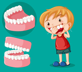 Sticker - Cute boy cartoon character flossing teeth