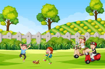 Wall Mural - Children playing outdoor park