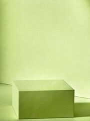 Wall Mural - Textured green square pedestal. 3d computer graphic template of displaying place for your products. Blank template.