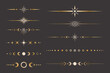 © Murhena - Vector celestial golden border set with stars, moon phases, crescents and dots. Collection of ornate shiny magical isolated clipart for mystic decoration