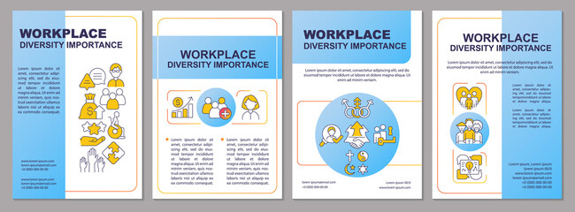 Wall Mural - workplace diversity importance blue brochure template. leaflet design with linear icons. editable 4 