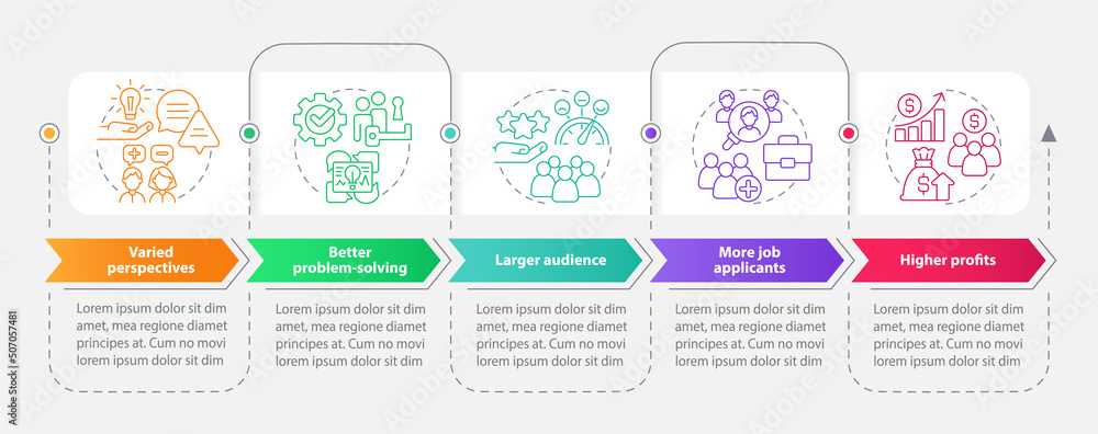 Diversity in workplace advantages rectangle infographic template. Data ...