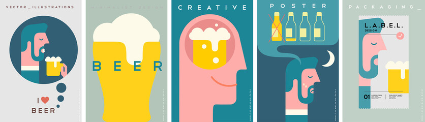 Wall Mural - beer. set of vector illustrations. simple, modern style. background for label. cover, poster, animat