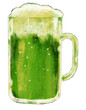Cold green saint Patrick's day beer with foam alcohol booze drink hand digital painting illustration