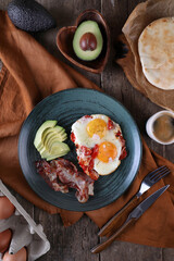 Sticker - Breakfast with fried eggs with tomato, bacon and avocado