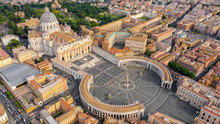 Aerial View Of Papal Basilica Of Saint Peter In The Vatican Located In Rome, Italy, Before A Weekly General Audience. It's The Most Important And Largest Church In The World And Residence Of The Pope.