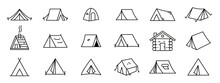 Icon Set Of Tent In Trendy Line Style.