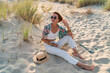 © mary_markevich - stylish attractive slim smiling woman on beach in summer style fashion trend outfit