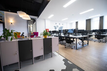 Empty Interior Of Modern Design Open Plan Start Up Office. Selective Focus 